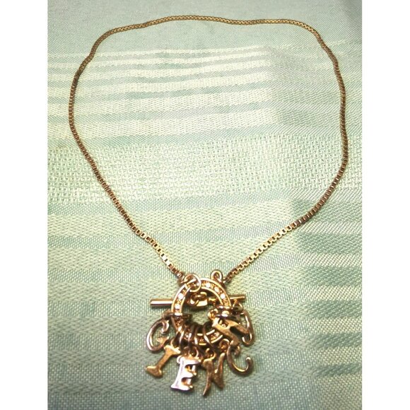 GIVENCHY Pave Crystal Toggle Choker Necklace | Gold Tone Letter Charms Vintage - Picture 2 of 7